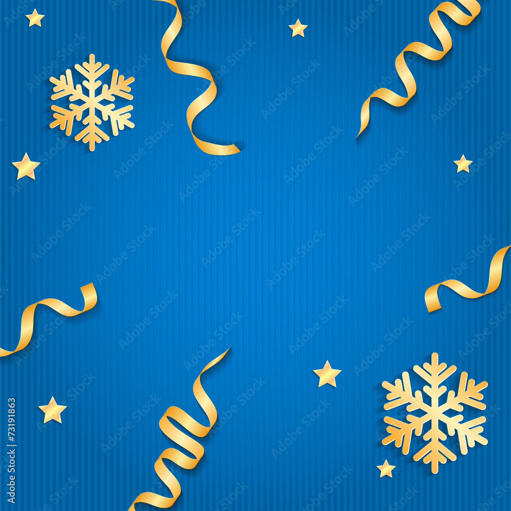 Christmas illustration with gold snowflakes and ribbons Christmas illustration with gold snowflakes and ribbons