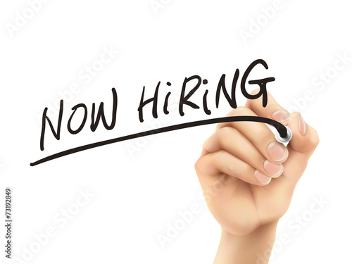 now hiring words written by hand