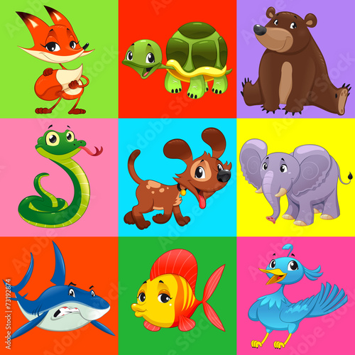 Set of animals with background