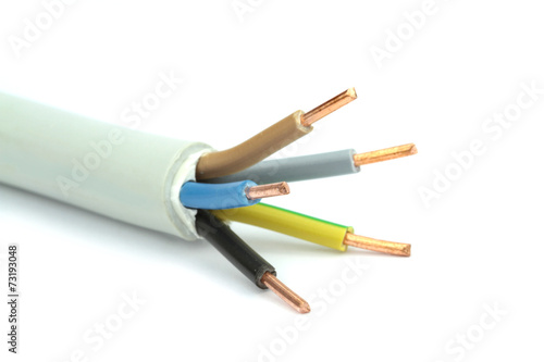 Electric cable on a white background. Macro image