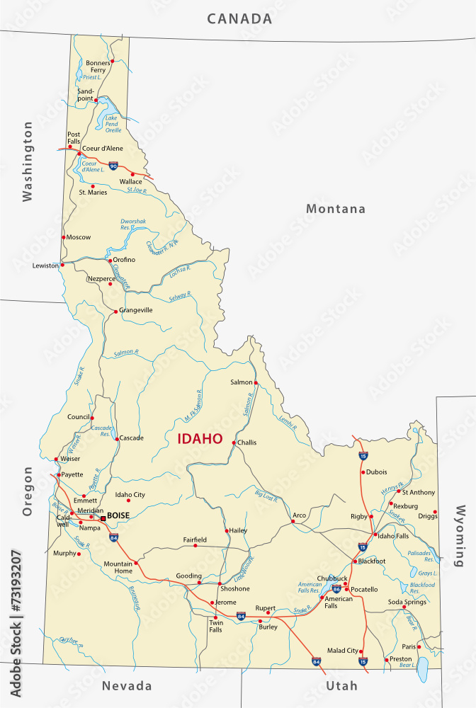 Road Map Of Idaho Idaho Road Map Stock Vector | Adobe Stock