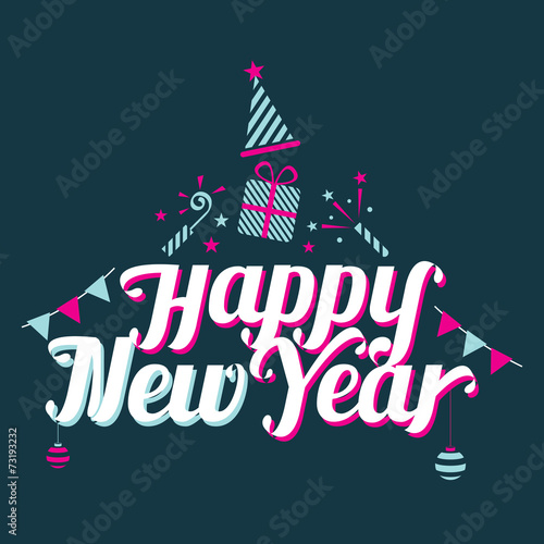 Happy New Year Text with Party Icons