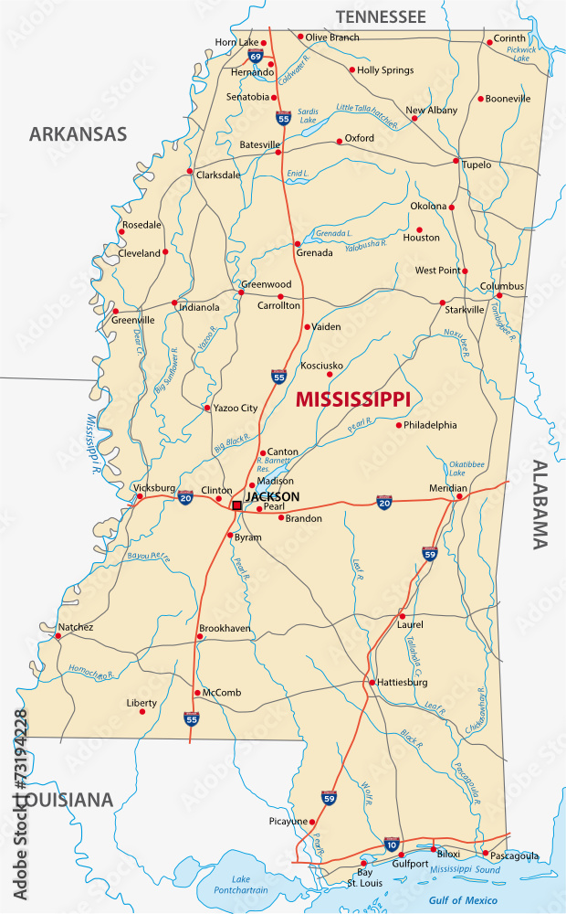 Mississippi Road Map Stock Vector Adobe Stock 1000 F 73194228 AV7iV2rPmxJuiTRUTpLpO6Ej8Znh4A54 