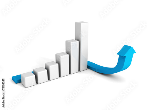 3d business graph with blue arrowon white background photo