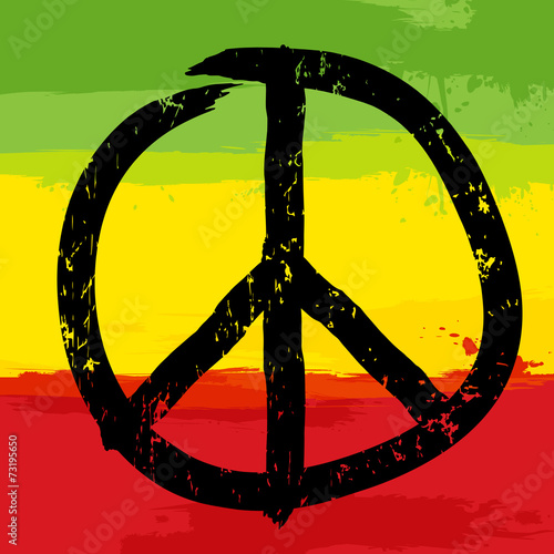 Peace symbol and rastafarian colors in background, vector