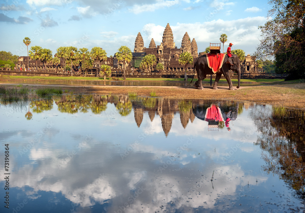 Naklejka premium Cambodia, Siem Reap, Angkor wat khmer temple landscape photograp