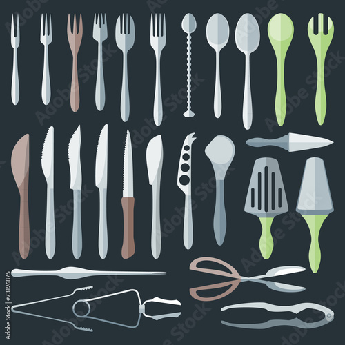 vector various dining cutlery flat style set