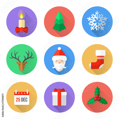 vector various christmas new year flat style color icons set