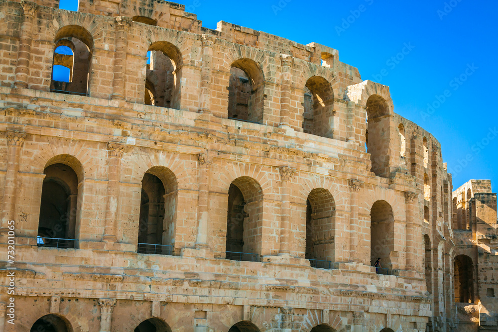 El Jem Coliseum ruins in Tunisia fighting gladiator