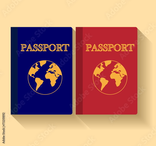 Flat design of vector passports with map