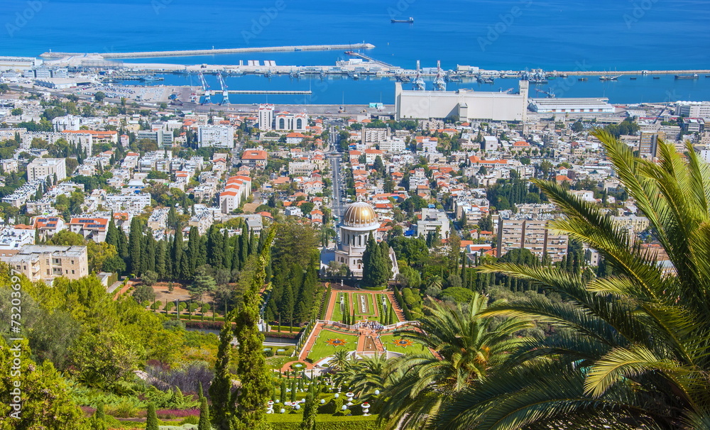 View of the port of Haifa and Mount Carmel