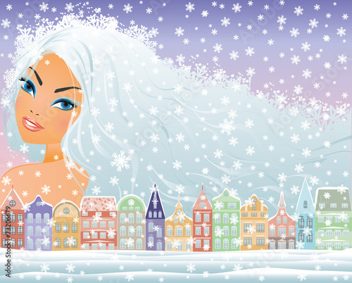 Winter sexy girl, vector