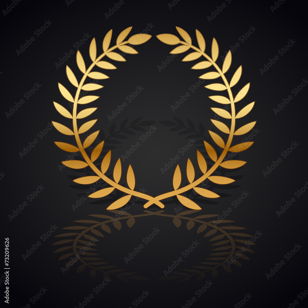 Obraz premium Gold laurel wreath with shadow and reflection