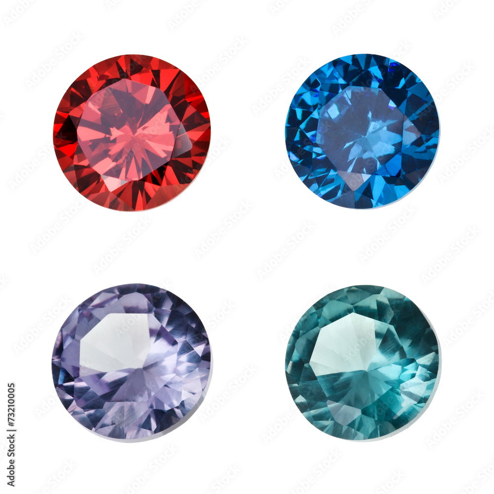 Set of colored gemstones isolated on white background Set of colored gemstones isolated on white background