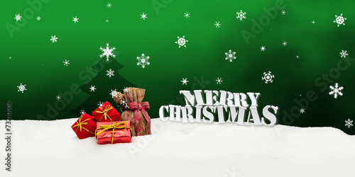 Christmas background - Christmas tree - gifts - green - Snow