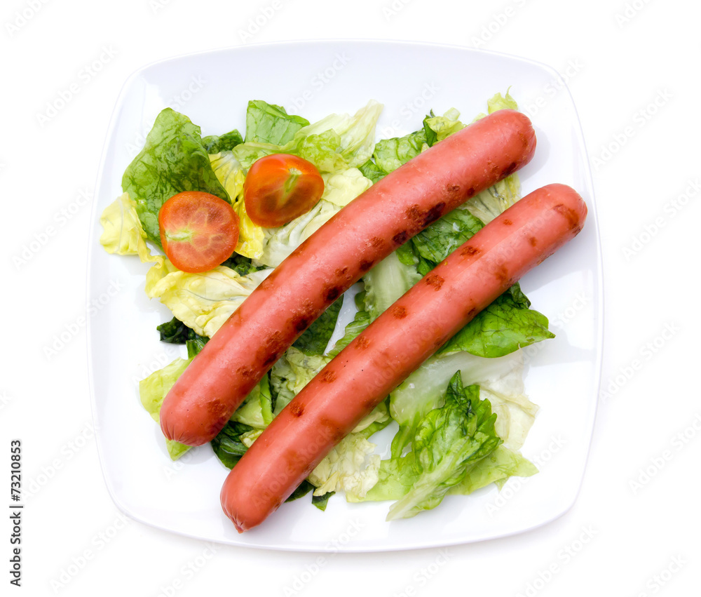 Sausages with salad from above