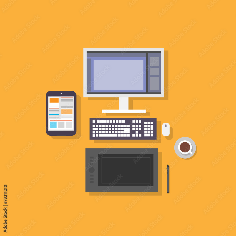 workplace designer computer tablet flat icon design workplace designer computer tablet flat icon design