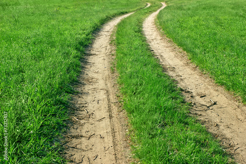 Ground road with green grass