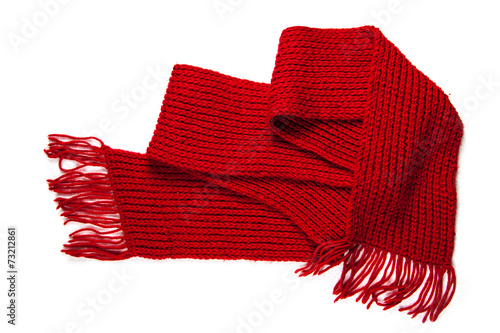 knitted red scarf with fringe