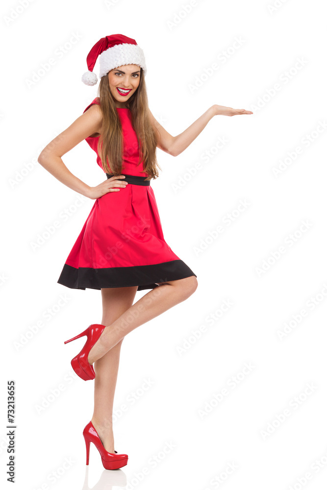 Christmas girl presenting product Christmas girl presenting product