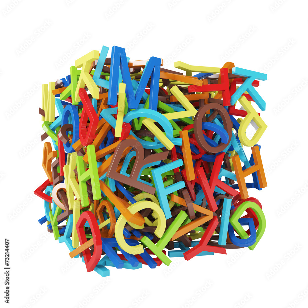 Fototapeta premium Random multicolored letters forming a cube