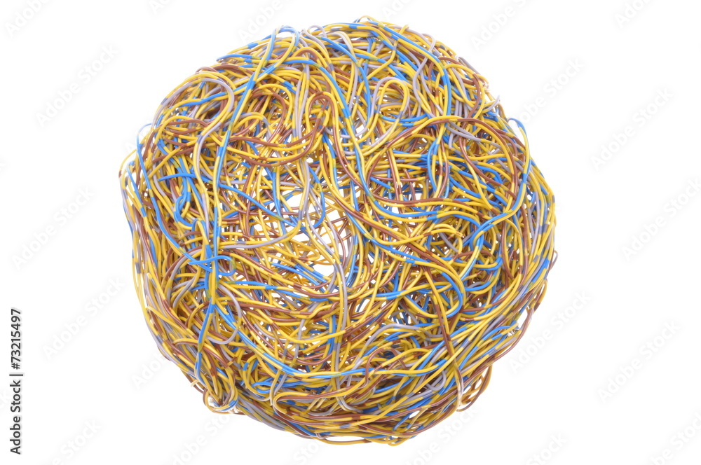Ball of tangled wires isolated on white background Ball of tangled wires isolated on white background