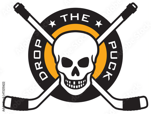 Hockey emblem with skull and crossed hockey sticks