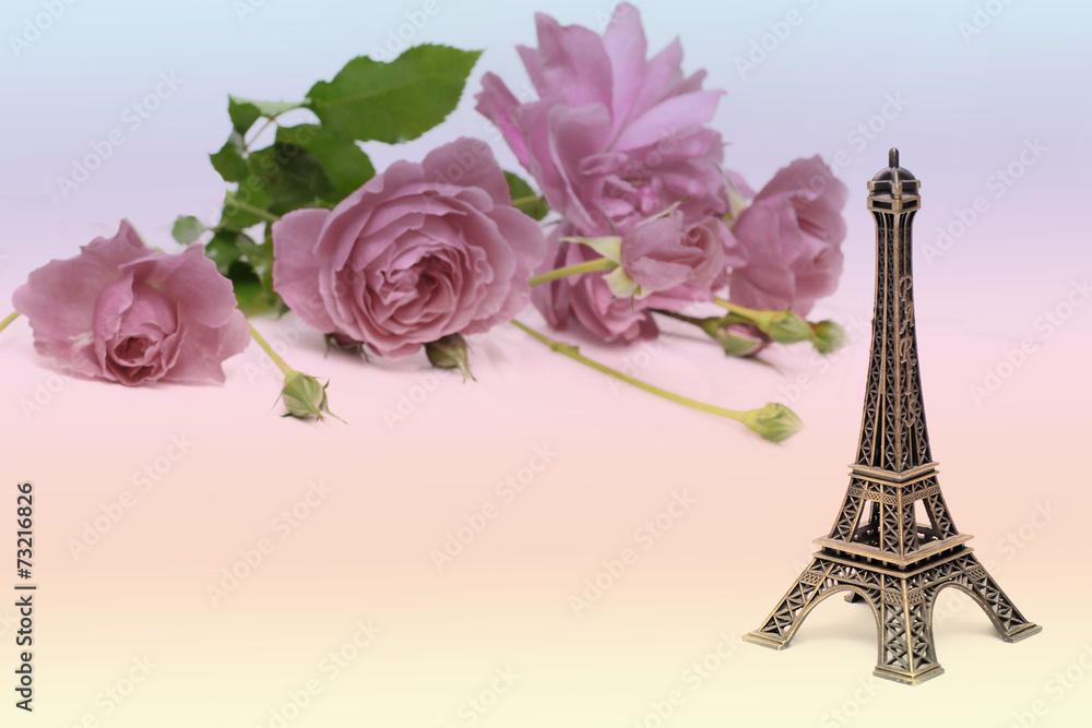 pink background with roses and Eiffel tower