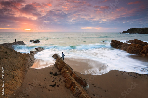 Schilderij op canvas Fishing on the beach in Widemouth Bay, Cornwall, UK.