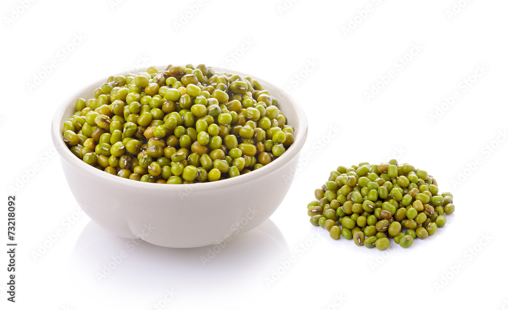 Green mung beans in bowl isolated on white background Green mung beans in bowl isolated on white background