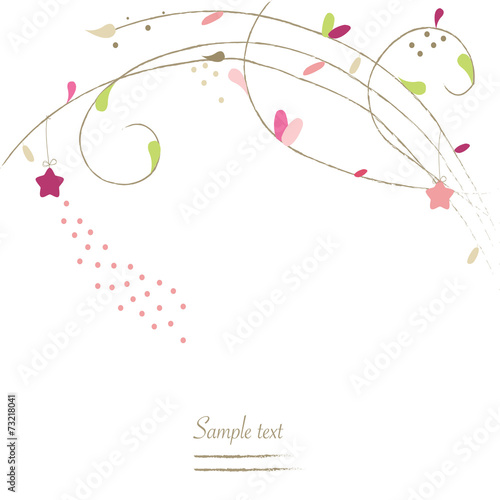 Spring leaves with stars floral greeting card vector