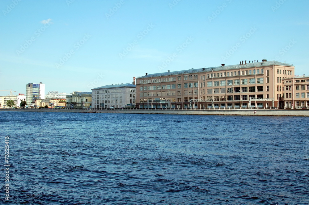 View of Pirogovskaya quay in Saint-Petersburg, Russia