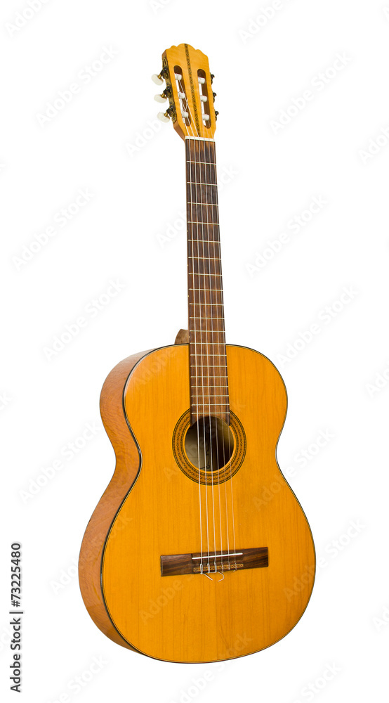 Classical guitar on white background