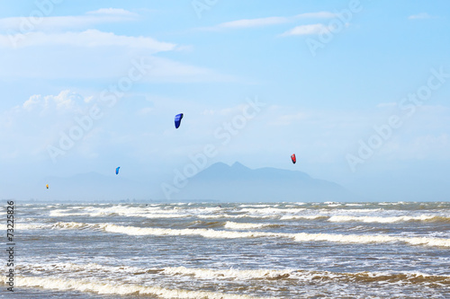 Kitesurfing on beach Rasa in Armacao dos Buzios, Brazil