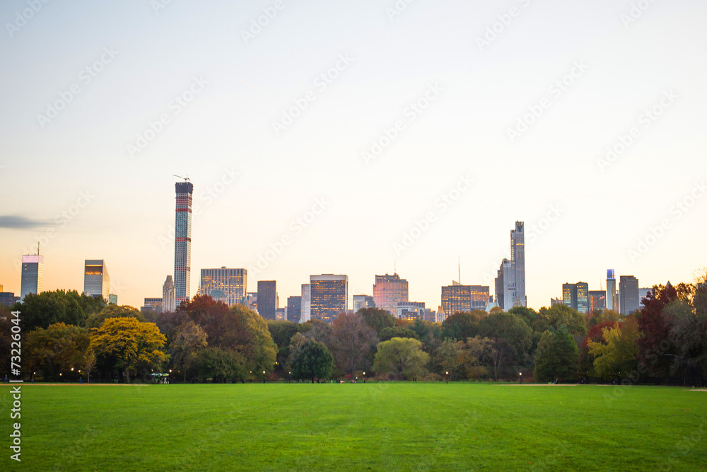 New York City's skyline as seen from the Great Lawn in Central P