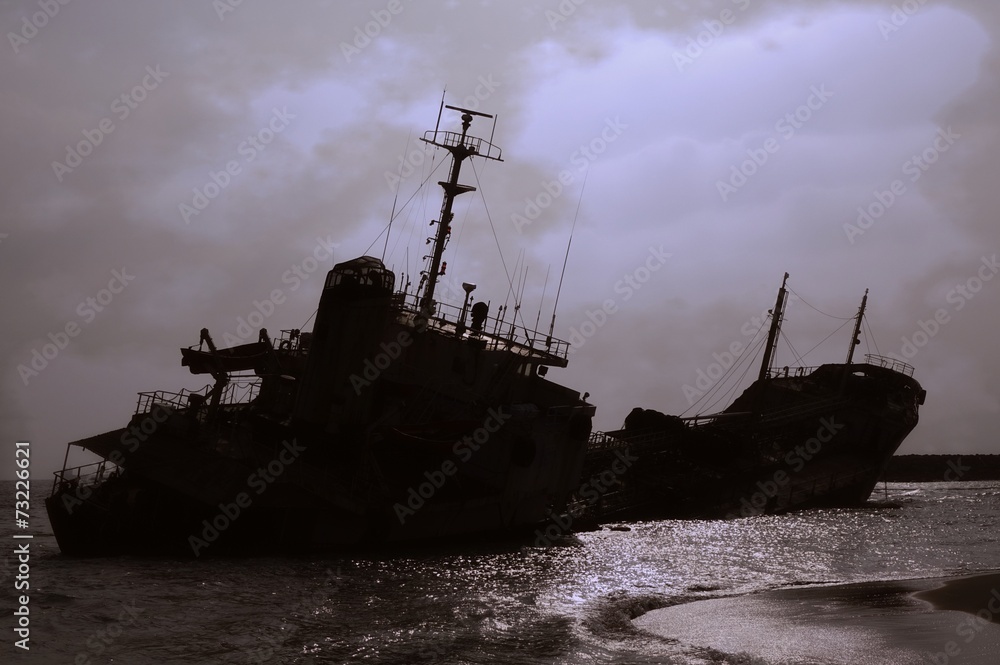 Shipwreck Silhouette Against a Gloomy Sky