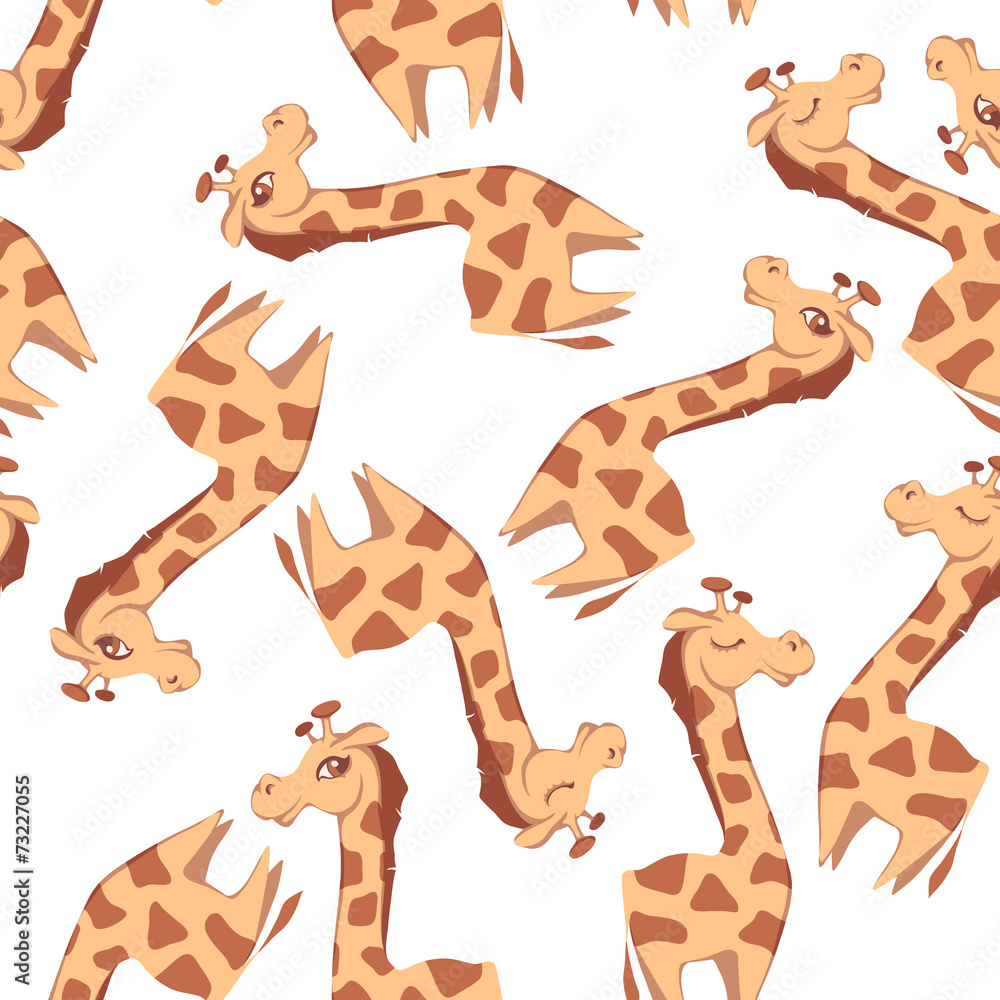 Vector seamless pattern with giraffes on white background