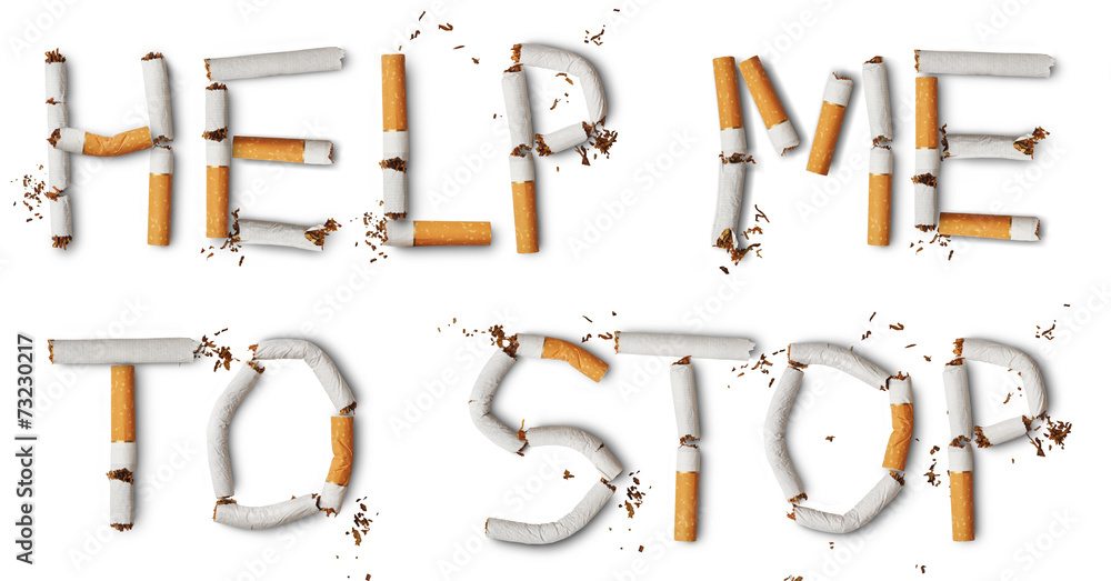 Text ''help me to stop'' made from broken cigarettes