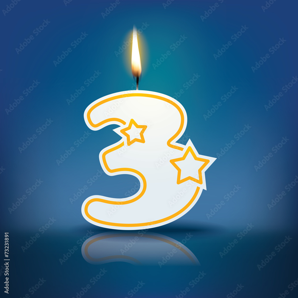 Candle number 3 with flame Candle number 3 with flame