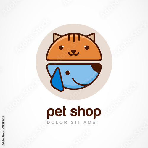 Abstract design concept for pet shop or veterinary. Dog and cat