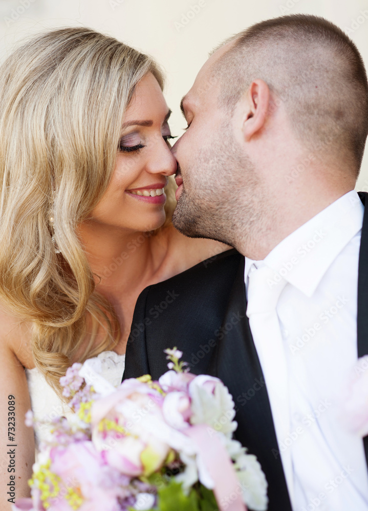 Portrait of happy young bride and groom Portrait of happy young bride and groom