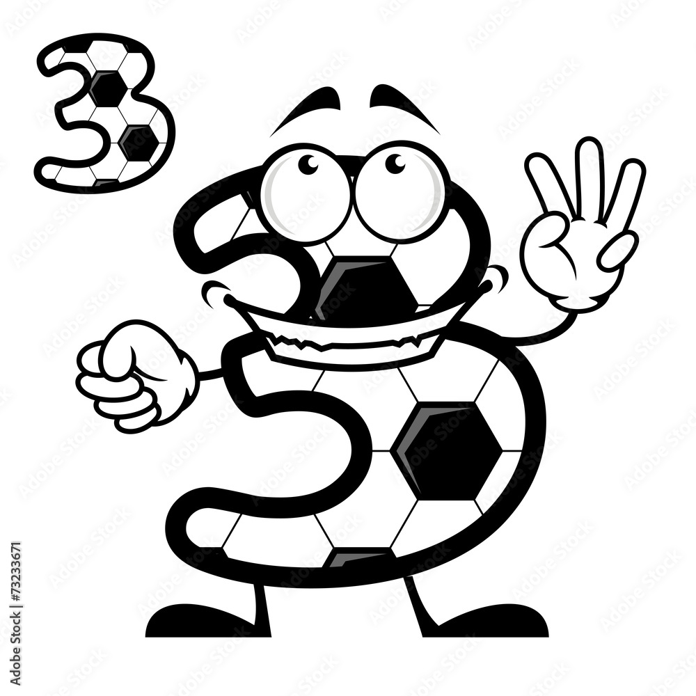 Obraz premium Cute number 3 with a soccer ball pattern