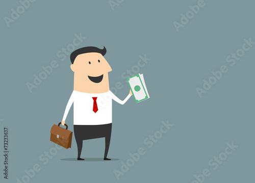 Happy businessman with briefcase and money
