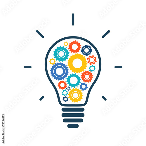 Simple light bulb conceptual icon with colorful gears inside