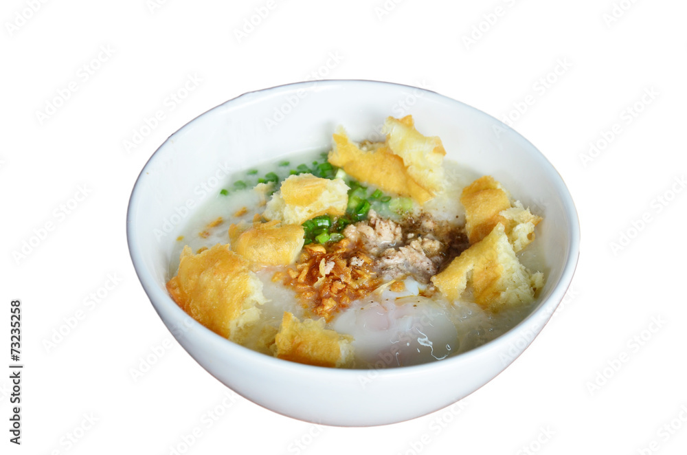 Rice porridge or Congee with white deep-fried doughstick