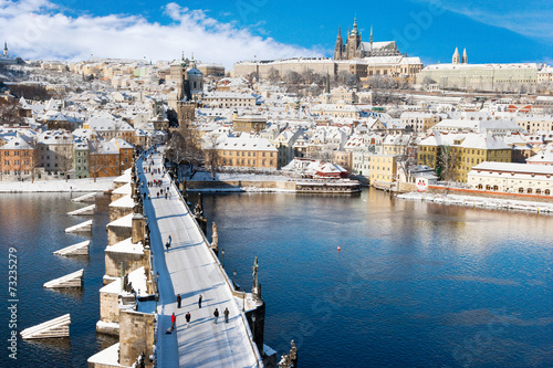 Tableau sur toile Prague castle and Charles bridge, Prague, Czech republic