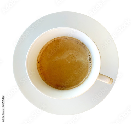 close up of coffee cup on white background