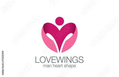 Man Wings as Heart shape Logo design vector template