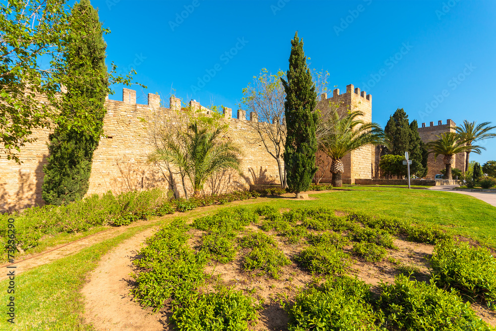 Public garden area in front of Alcudia castle, Majorca island