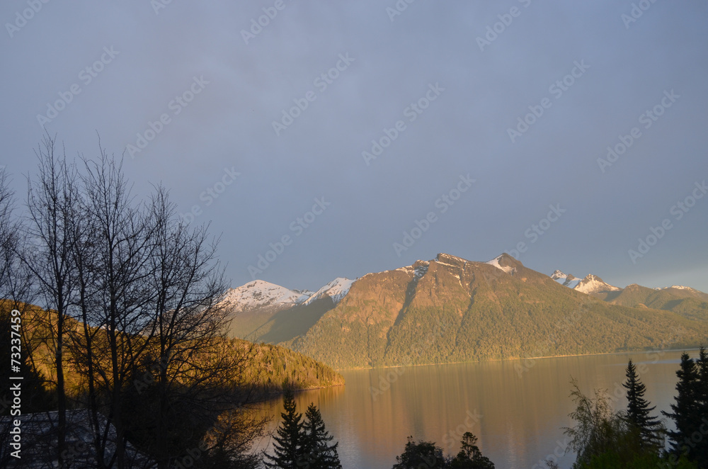 sunrise on mountains along lake Nahuel Huapi, Bariloche